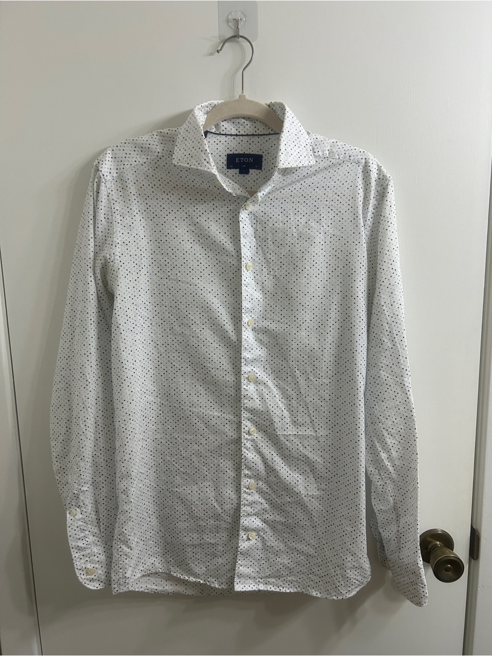 Eton Men's 15/38 Slim White Micro-Print Dress Shirt